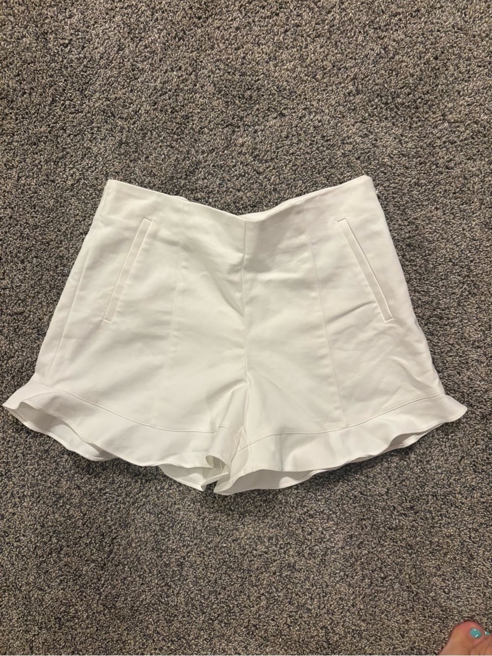 1. State White High-Waist Ruffle Hem Shorts